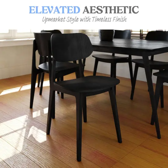 Emma and Oliver Gentry Set of 2 Solid Wood Dining Chairs with Curved Oval Backrests Black {3}