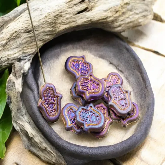 *10* 15x10mm Matte Jet Sliperit Hamsa Hand Beads {3}