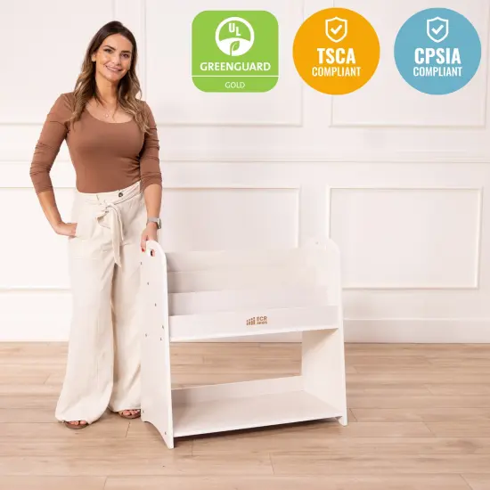 3-Shelf Floor Book Display with Handles and Storage, 30in, Classroom Storage White Wash {5}