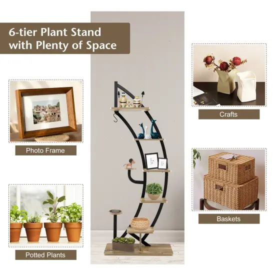 Costway 6 Tier Metal Plant Stand Rack Half Moon Shape Ladder Planter Organizer w/Hook {6}
