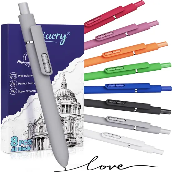 1.0mm 8Pcs Ballpoint Pens, Medium Tip Black Ink, Smooth Writing for Journaling, Note-Taking & Office Use, No Bleed, No Smudge, Comfort Grip Retractable Ballpoint Pens {1}