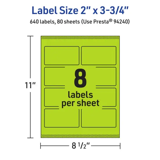 Avery Bright Green Paper Labels, 2" x 3.75" Rectangle {5}