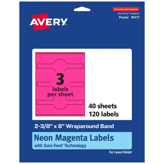 Avery Neon Magenta Paper Labels, 2-3/8" x 8" Wraparound {1}