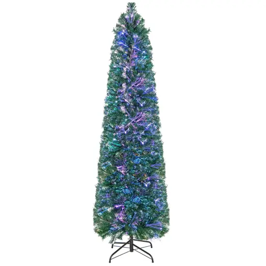 Costway 5/6/7/8 FT Pre-Lit Artificial Xmas Tree with Colorful Fiber Optics & 361/517/697/889 PVC Branch Tips {8}