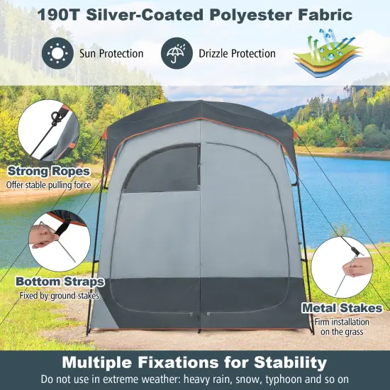 Goplus 2 Room Shower Tent Oversize Privacy Shelter Portable Dressing Toilet Outdoor Gray/Blue/Brown {6}