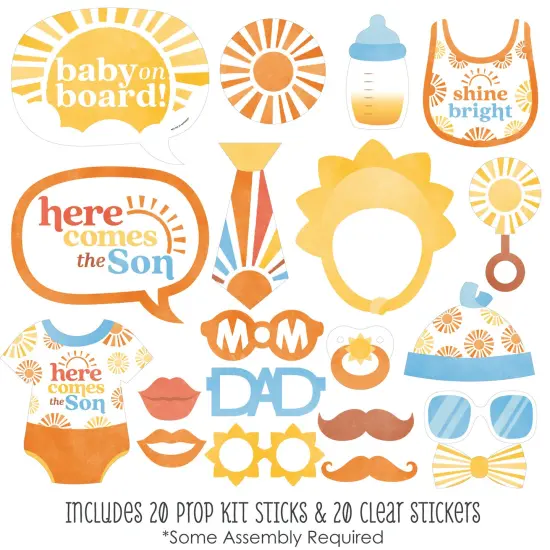 Big Dot of Happiness Here Comes The Son Baby Shower Photo Props, Boy Boho -Themed Personalized Selfie Photobooth Party Supplies - 20 Count {3}