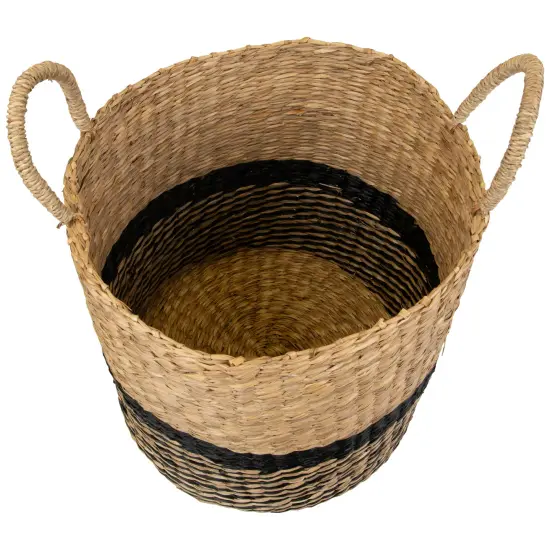 Northlight Woven Table and Floor Cylindrical Seagrass Baskets - Black and Beige - Set of 3 {6}