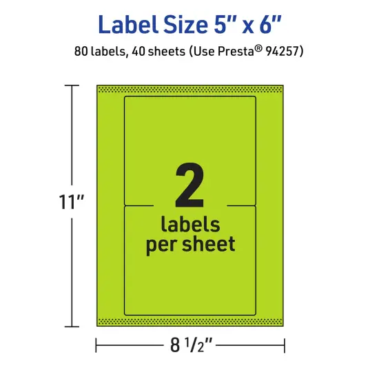 Avery Bright Green Paper Labels, 5" x 6" Rectangle {5}
