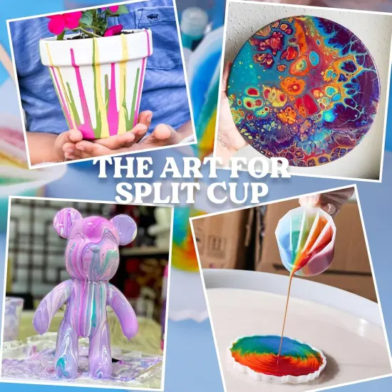 LET'S RESIN Silicone Split Cups,4Pcs Thicken&Reusable Resin Mixing Cups with 2-5Channels,Dividers Paint Supplies,Fluid Art for Resin Crafts,Acrylic Paint Pouring,Drawing, White {5}