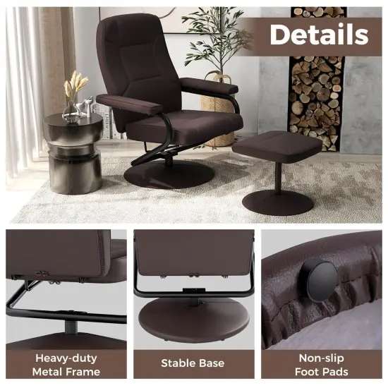 Costway Reclining Chair with Ottoman Lounge Accent Armchair Padded Seat Footrest for Bedroom {6}