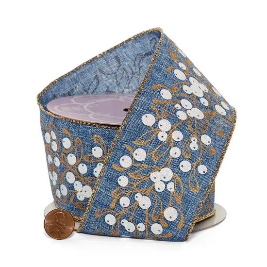 Sparkling Berries on Blue Wired Ribbon 2 1/2" x 10 yd {4}