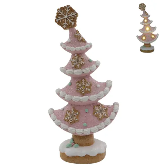 13.1" Pink Gingerbread Christmas Tree with LED Lights &ndash; Festive Pastel Holiday Decoration {1}