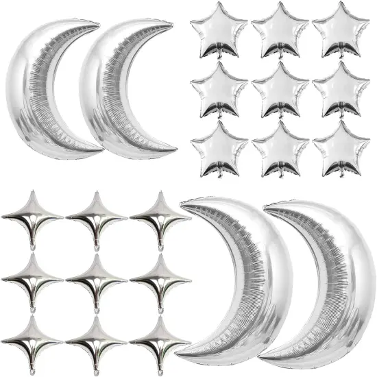 54Pcs Star Foil Balloons Moon Foil Mylar Balloons(silver) {1}