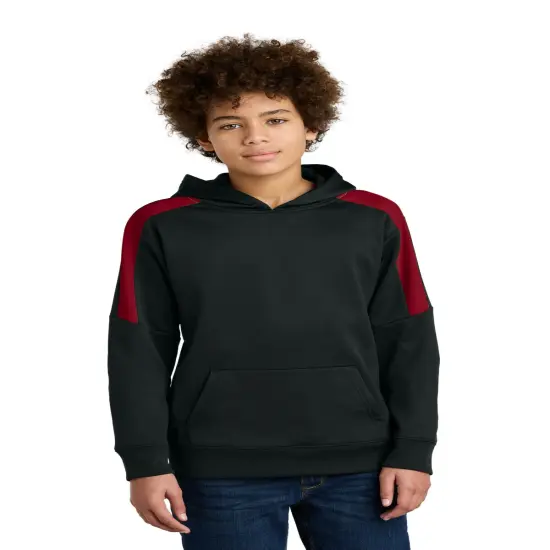 Sport-Tek&reg; Youth Fleece United Pullover Hoodie Black/ Deep Red {1}