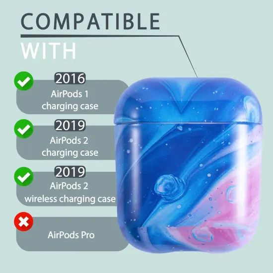 For Apple AirPods 2 / 1 Case, Blue and Pink Marble Protective Cover with Keychain for Women Men {5}