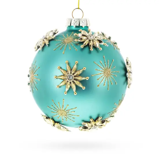 Gold Starburst Design with Elegant Matte Finish Glass Ball Christmas Ornament {1}