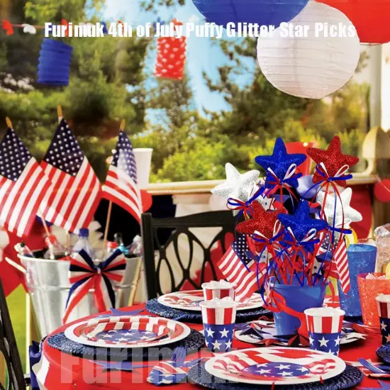 6 Pcs 4th of July Glitter Puffy Star Picks Foam Sparkly Sticks for Americana Independence Day Party Crafts Supplies Decorations, Memorial Day Patriotic Decor {3}