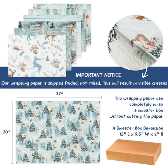 Wrapables Christmas Holiday Gift Wrap Paper Sheets Folded Flat 20L x 27W inches (12 Sheets), Slate Gray {2}