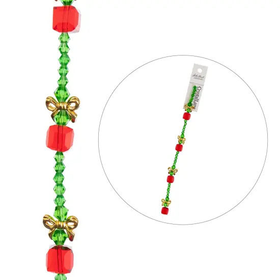 Crystal Lane DIY 7" Designer Holiday Glass Bead Mix Strand Red Present Stack {4}