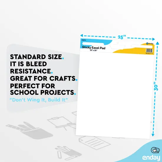 Enday Sticky Easel Pads 25"x 30" (2 Pack) - Anchor Chart Paper, Chart Paper for Teachers, Flip Chart Paper, 25 in x 30 in Easel Paper, Large White Easel Pads Self Sticky Chart Paper 30 Sheets Per Pad {3}