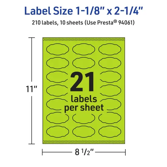 Avery Bright Green Paper Labels, 1-1/8" x 2-1/4" Oval Scalloped {5}