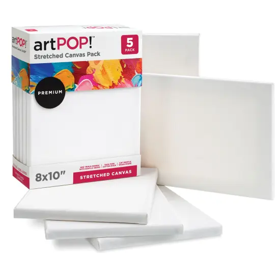 artPOP! Stretched Canvas Pack - 8" x 10" Canvas, Package of 5, 100% Pure Cotton Duck Canvas, Triple-Primed with Acrylic Gesso, 5/8" Profile, Durable Wood Frame {2}
