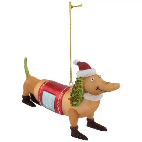 Northlight Dachshund Dog with Santa Hat Glass Christmas Ornament- 5.75" Brown {5}
