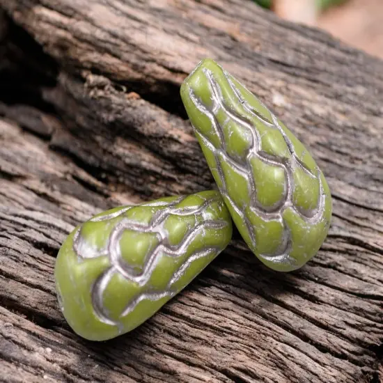 *6* 25x12mm Metallic Pink Washed Opaque Olive Green Mermaid Scale Large Drop Beads {2}