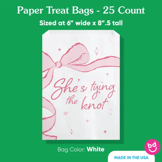Big Dot of Happiness Tying the Knot Paper Treat Bags, Pink Bow Bachelorette Party Candy Bags, Greaseproof White Paper Sandwich Cookie Bags - 25 Count {5}