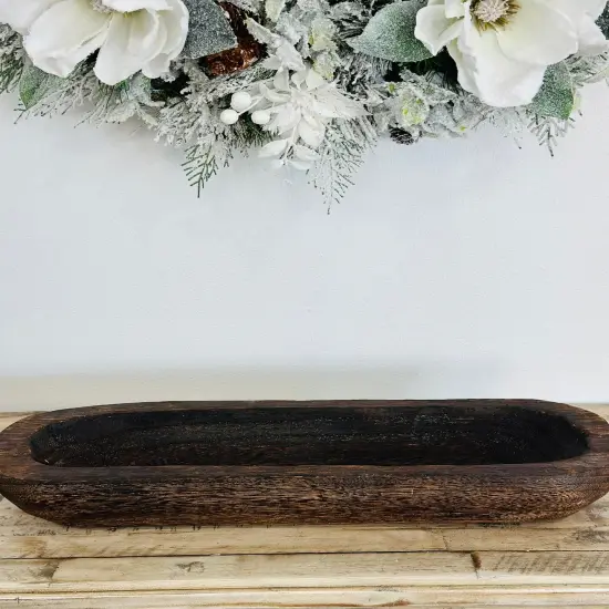 Rustic Wooden Dough Bowl Tray - Antique Brown Oval for Centerpieces, Candle Making, and Table D&eacute;cor {2}