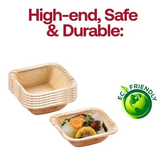 Square Palm Leaf Eco Friendly Mini Disposable Bowls - 1.5 oz. (100 Bowls) {4}