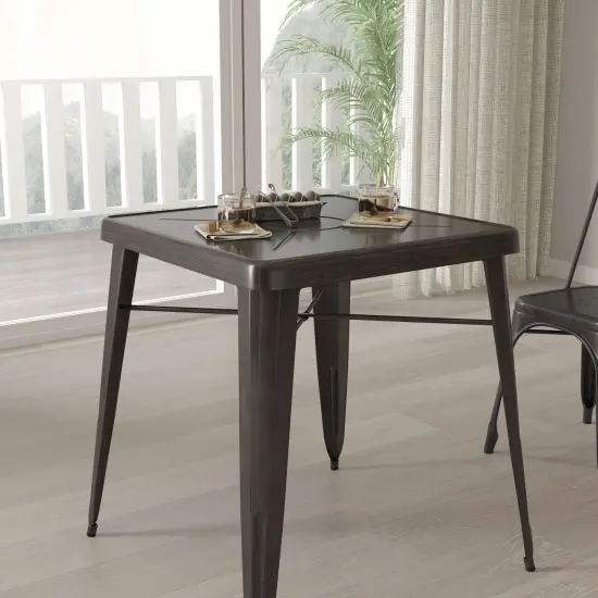 Merrick Lane Benson 23.75" Square Metal Dining Table for Indoor and Outdoor Use Black-Antique Gold {3}