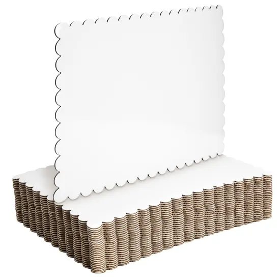 White Foil Cake Boards, Scalloped Rectangle Dessert Base (14 x 10 In, 25 Pack) {1}