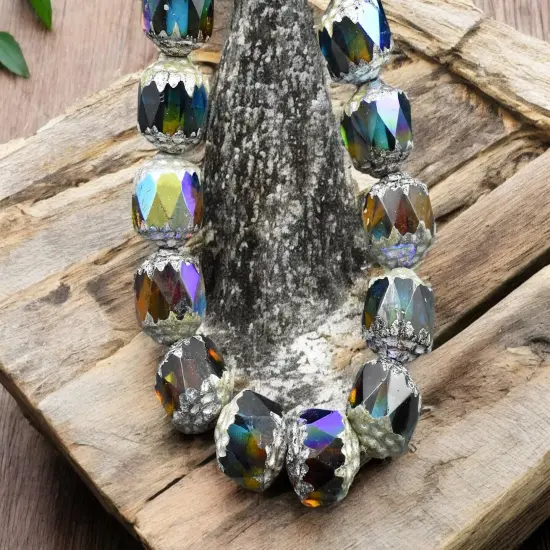 Antique Silver Washed Caribbean Dream AB Cathedral Beads - Choose Your Size {4}