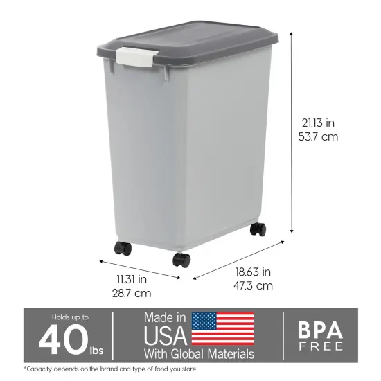 IRIS USA Dog Food Storage Container with Wheels, 2-Cup Scoop, Gray/Dark Gray {7}