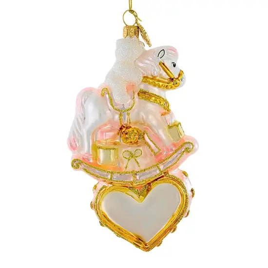 Huras Family 5.0 Inch Girl Rocking Horse On Heart Christmas Tree Ornament , Christmas Decor Baby's First Christmas Pink {2}