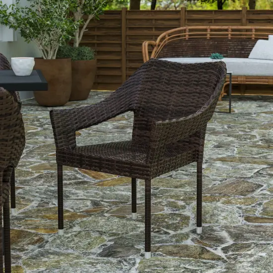 Merrick Lane Eldon Weather Resistant Indoor/Outdoor Stacking Patio Dining Chair with Steel Frame and PE Rattan Espresso {1}