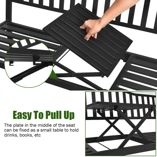 Costway Patio Garden Bench Steel Frame Adjustable Center Table Outdoor Porch Loveseats {6}