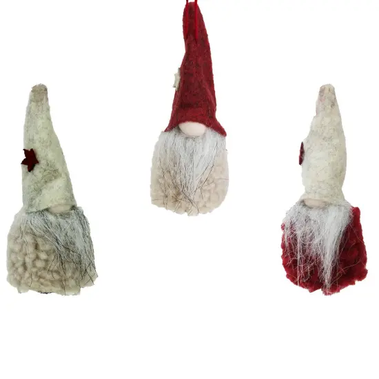 Northlight Plush Gnome Hanging Christmas Ornaments - 3.75" - Red and Beige - Set of 3 {4}