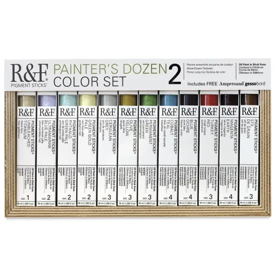 R&F Pigment Sticks - Set of 12 with Gessobord, Painter's Dozen II, 38 ml {2}