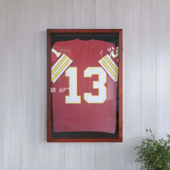 HBCY Creations Jersey Display Case - Solid Wood with UV Treated Acrylic Window - Anti-Theft Lock with 2 Keys - For All Types of Jerseys Mahogany {5}