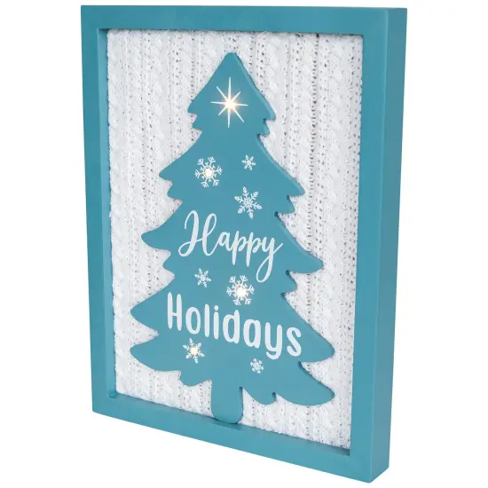 Northlight Lighted Happy Holidays Christmas Tree with Cable Knit Texture Wall Art - 12" Blue {5}