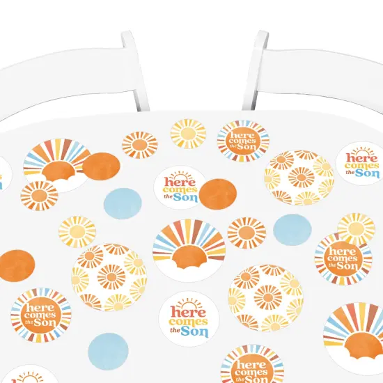 Big Dot of Happiness Here Comes The Son Baby Shower Decor, Boy Boho Giant Circle Confetti, Retro Sunshine Party Decorations - 27 Count {7}