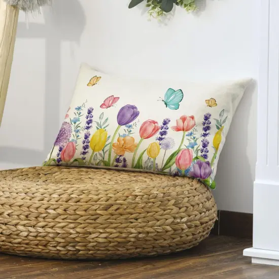 colorlife Spring Flowers Tulip Lavender Eucalyptus Butterfly Throw Pillow Cover, 12 x 20 Inch Spring Cushion Case for Sofa Couch {3}