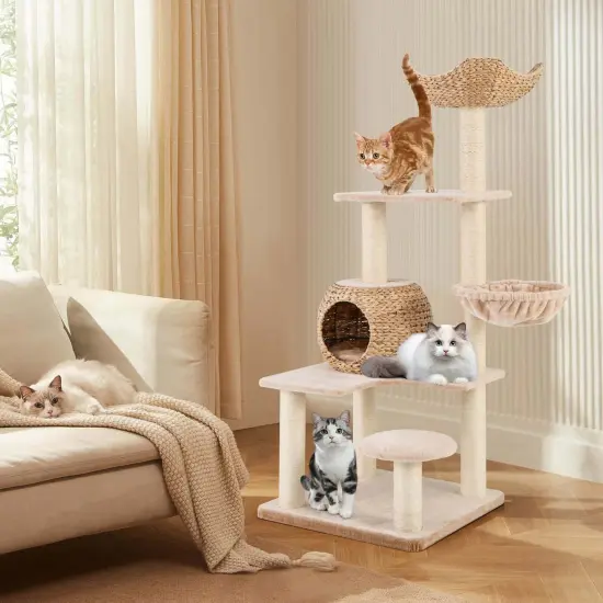 Costway 59" Cattail Cat Tower with Sisal Scratching Posts Perch Condo Soft Hammock Indoor {4}