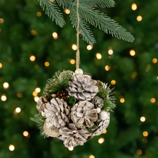 Northlight Glitter Pine Needle and Pinecones Christmas Ball Ornament - 5.5" Brown {1}