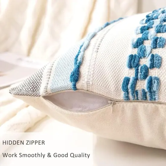 Boho Throw Pillow Covers 18x18 Set of 2 Farmhouse Decorative Cushion Case Striped Square Pillows Cover Chenille Pillow Cases Accent Neutral Pillowcase for Sofa Couch Bed,Sky Blue {3}