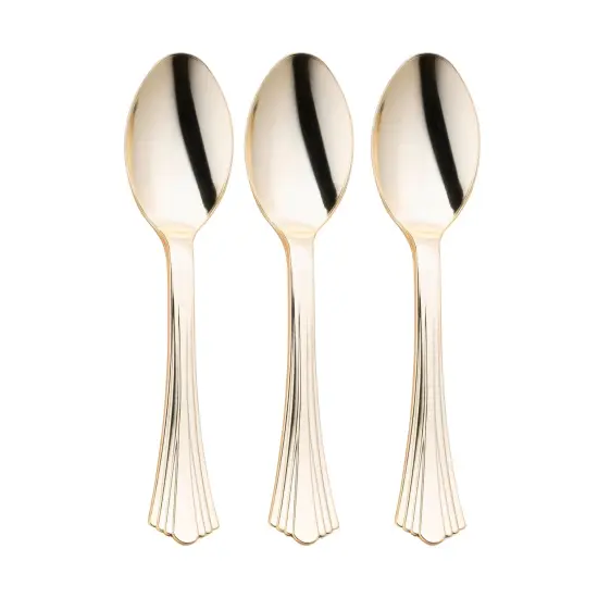 Shiny Metallic Groove Gold Plastic Spoons (600 Spoons) {2}