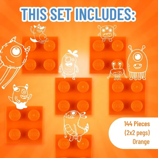 Strictly Briks Bricks Starter Kit, Orange, 144 Pieces, 2x2 Inches, Building Creative Play Set for Ages 3-14, 100% Compatible with All Major Brick Brands {3}