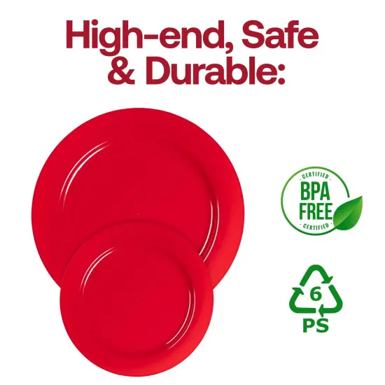 Solid Red Holiday Round Disposable Plastic Dinner Plates - 10.25" (120 Plates) {5}